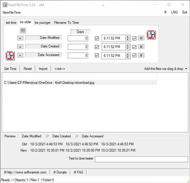 Be Older feature in NewFileTime