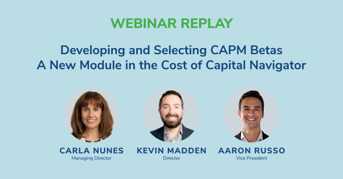 Webinar Replay – Developing and Selecting CAPM Betas – A New Module in the Cost of Capital Navigator