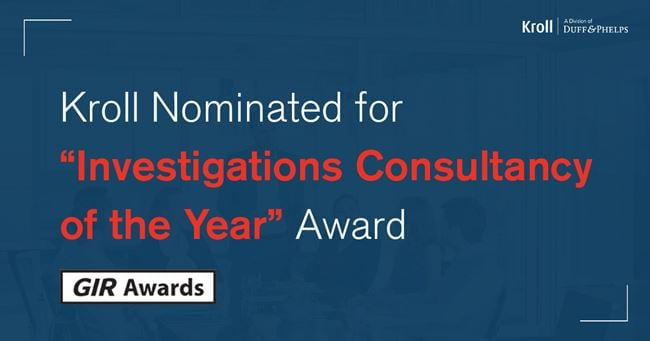 Kroll Nominated for GIR Investigations Consultancy Year Award