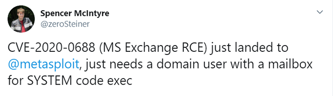 MS Exchange Critical Vulnerability CVE-2020-0688 Targeted by Multiple Actor Groups