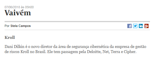 Dani Dilkin é destaque na coluna Vaivém do Valor Econômico